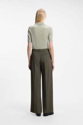 Regular-fit trousers in pinstripe stretch crepe, Dark Green