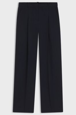 Regular-fit trousers in pinstripe stretch crepe, Black Patterned