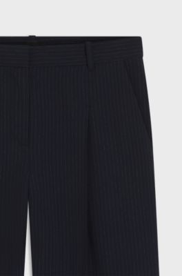 Regular-fit trousers in pinstripe stretch crepe, Black Patterned