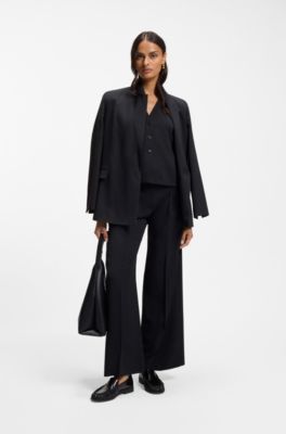 Regular-fit trousers in pinstripe stretch crepe, Black Patterned