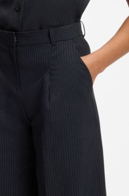 Regular-fit trousers in pinstripe stretch crepe, Black Patterned