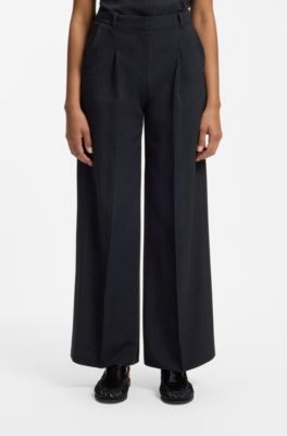 Regular-fit trousers in pinstripe stretch crepe, Black Patterned