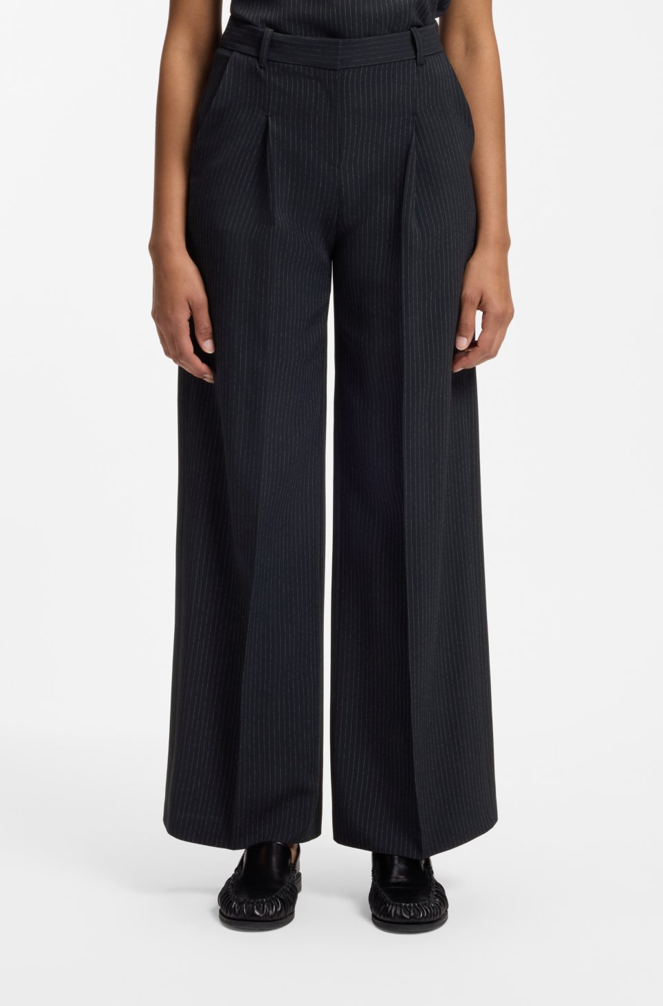 Regular-fit trousers in pinstripe stretch crepe
