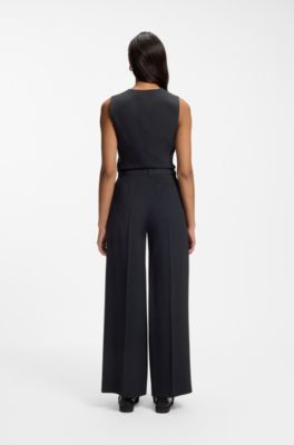 Regular-fit trousers in pinstripe stretch crepe, Black Patterned