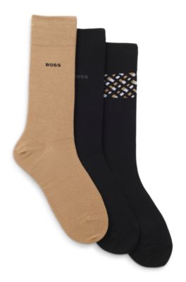 Gift-boxed three-pack of regular-length socks, Black / Beige