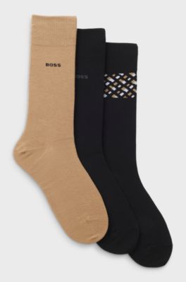 Gift-boxed three-pack of regular-length socks, Black / Beige