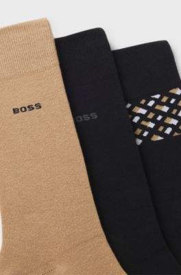 Gift-boxed three-pack of regular-length socks, Black / Beige