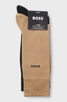 Gift-boxed three-pack of regular-length socks, Black / Beige