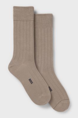 Two-pack of ribbed socks with signature-stripe details, Light Brown