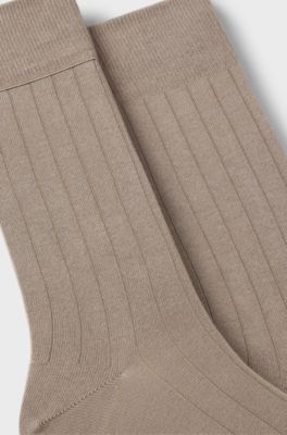 Two-pack of ribbed socks with signature-stripe details, Light Brown