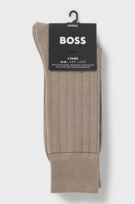 Two-pack of ribbed socks with signature-stripe details, Light Brown