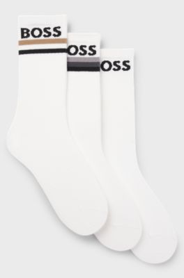 Three-pack of bamboo-blend short socks with logos, White