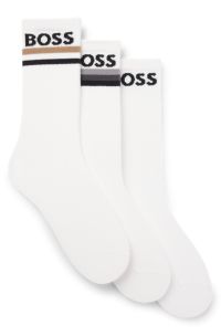 Three-pack of bamboo-blend short socks with logos, White