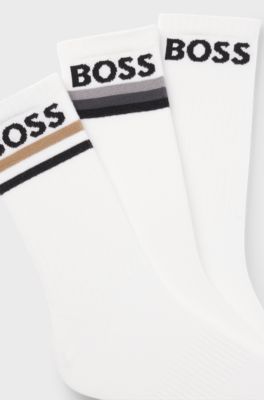 Three-pack of bamboo-blend short socks with logos, White