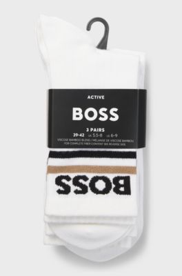 Three-pack of bamboo-blend short socks with logos, White