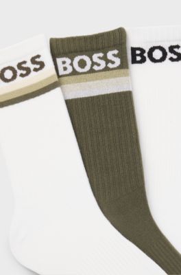 Three-pack of bamboo-blend short socks with logos, White / Green