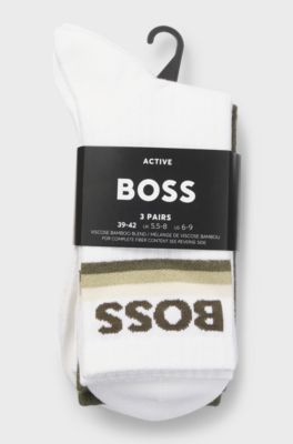 Lot de trois paires de chaussettes courtes en bambou m&eacute;lang&eacute; avec logos, Blanc / Vert