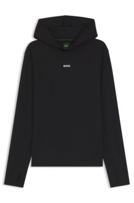 BOSS - Active hoodie with thumbholes and moisture management - Black