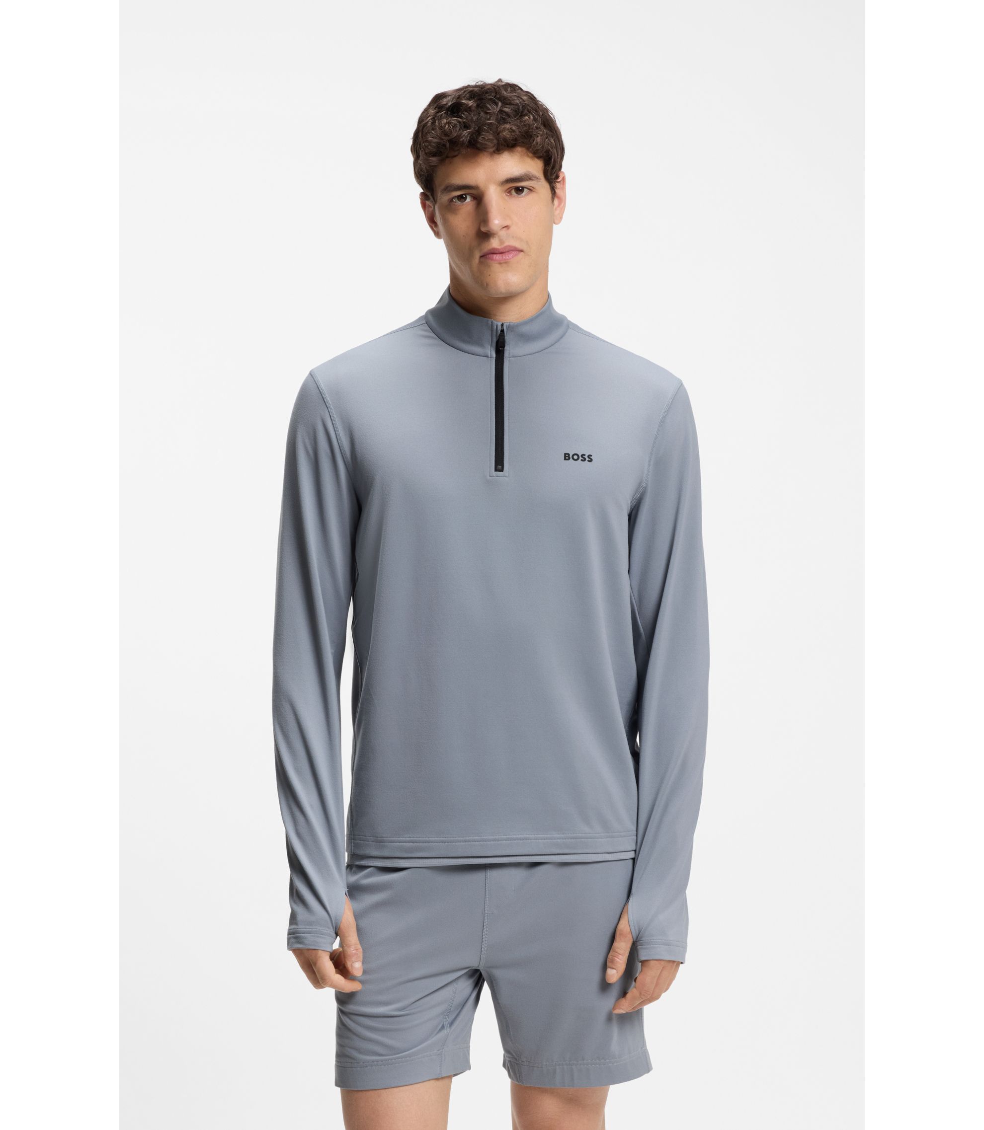 BOSS - Active quarter-zip sweatshirt with moisture management - Grey