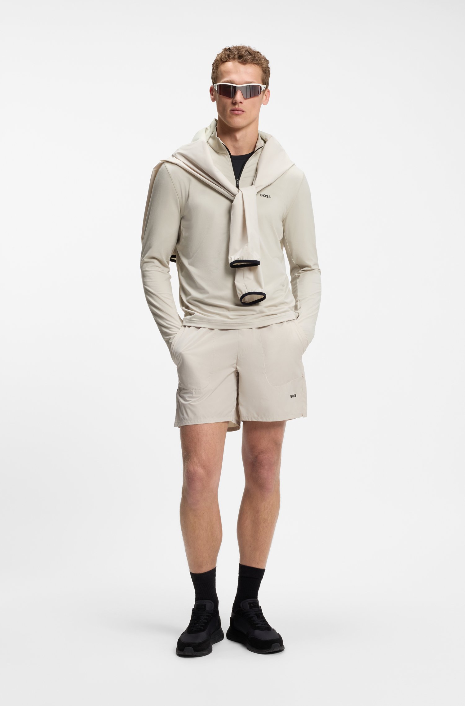 Boss Sweatshirt med halv dragkedja Active ljusbeige herr – bild 9
