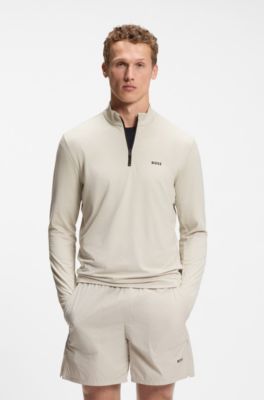 Active quarter-zip sweatshirt with moisture management, Light Beige