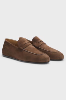 BOSS BY BECKHAM penny loafers in suede, Dark Brown