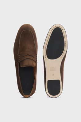 BOSS BY BECKHAM penny loafers in suede, Dark Brown