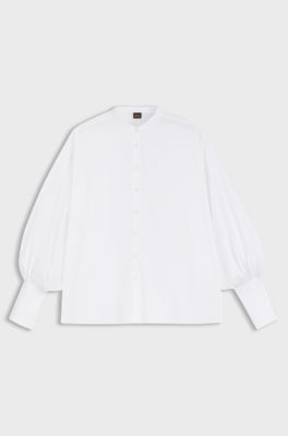 Regular-fit cotton-poplin shirt with kimono sleeves, White
