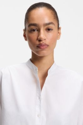 Camicia regular fit in popeline di cotone con maniche a kimono, Bianco