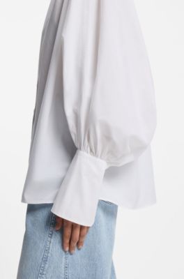 Camicia regular fit in popeline di cotone con maniche a kimono, Bianco