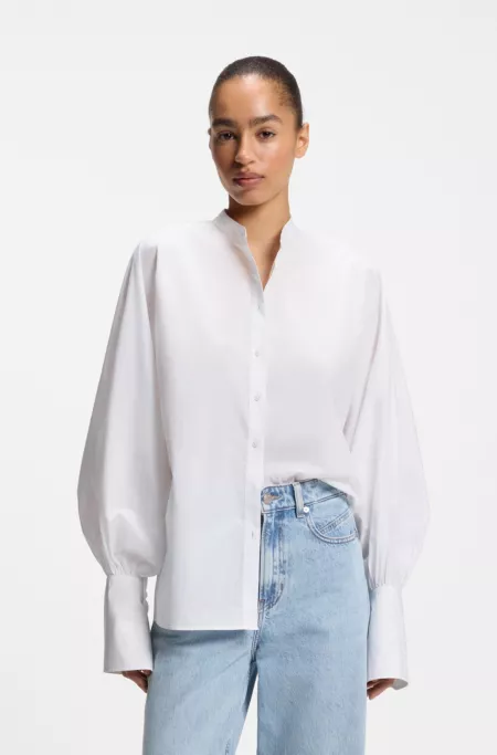 Regular-fit cotton-poplin shirt with kimono sleeves