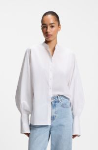 Regular-fit cotton-poplin shirt with kimono sleeves, White