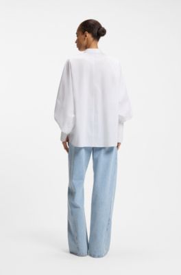Regular-fit cotton-poplin shirt with kimono sleeves, White