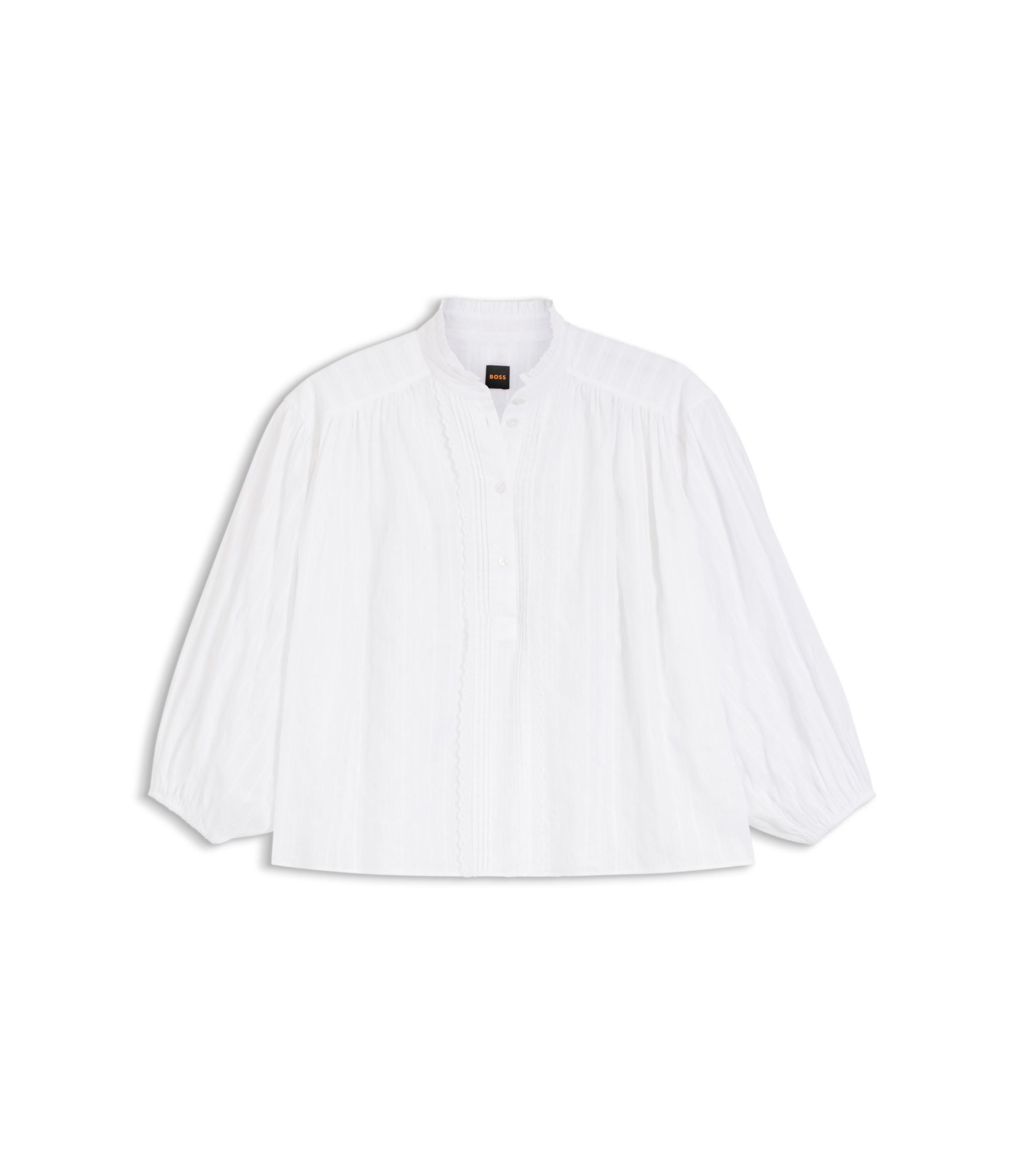 BOSS - Relaxed-fit cotton blouse with balloon sleeves - White