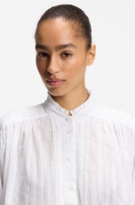 Camicetta relaxed fit in cotone con maniche a palloncino, Bianco