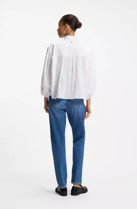 Relaxed-fit cotton blouse with balloon sleeves