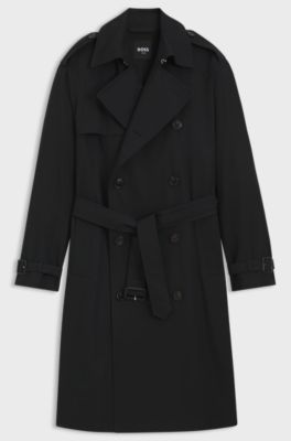 Water-repellent trench coat in cotton twill, Black