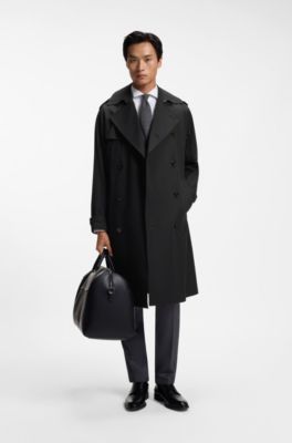 Water-repellent trench coat in cotton twill, Black