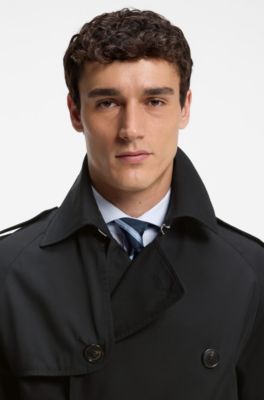 Water-repellent trench coat in cotton twill, Black