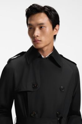 Water-repellent trench coat in cotton twill, Black