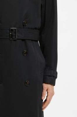 Water-repellent trench coat in cotton twill, Black