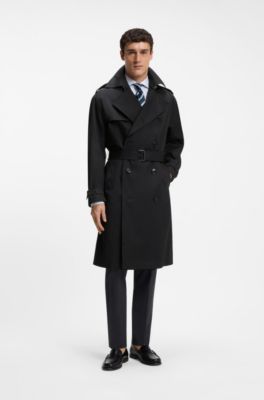 Water-repellent trench coat in cotton twill, Black