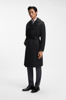 Water-repellent trench coat in cotton twill, Black