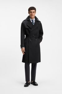 Water-repellent trench coat in cotton twill, Black