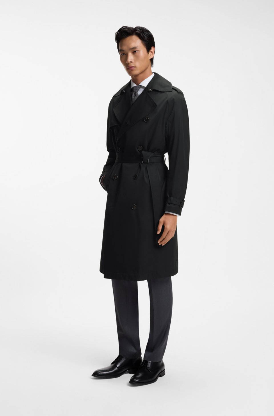 Water-repellent trench coat in cotton twill