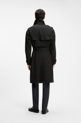 Water-repellent trench coat in cotton twill, Black