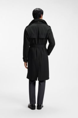 Water-repellent trench coat in cotton twill, Black