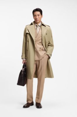 Water-repellent trench coat in cotton twill, Beige