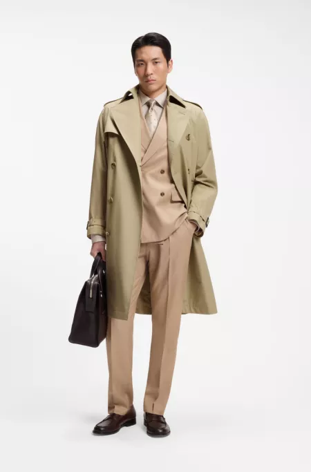 Water-repellent trench coat in cotton twill