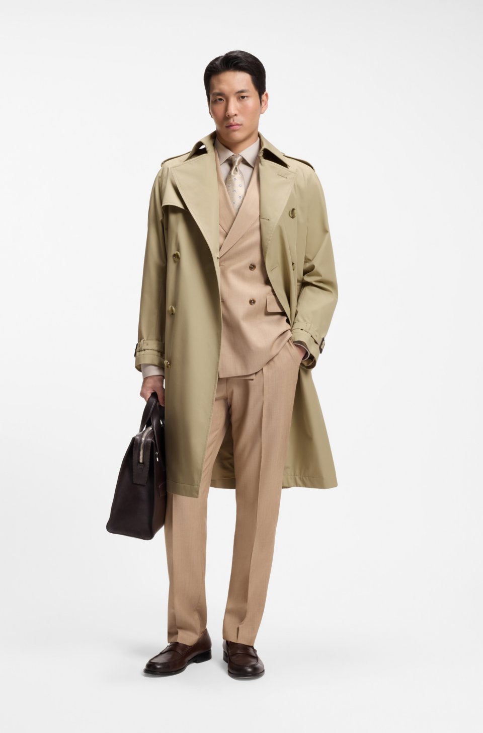Water-repellent trench coat in cotton twill